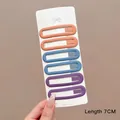 Lot de barrettes ovales mates de 7 cm aux couleurs Morandi sur carte de support - Lot de 6 / Bleu + Orange + Violet