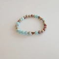 Handmade beaded bracelet with natural blue and brown stones and a gold heart pendant - Shoushan Stone Bracelet 6MM
