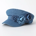 Navy blue denim newsboy cap with vintage floral embellishments for women fashion - One Size (57cm) / Denim Blue