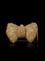 Detailed macro view of champagne crystal bow clutch bag with luxury diamond chains - 20x12 Bowknot Champagne