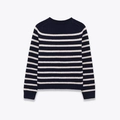 Classic navy and white striped crewneck sweater shown from the back perspective - S / Blue Stripe