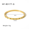 Detailed view of gold bangle dimensions 6cm diameter 0.4cm width with green stones - Gold (HF-B5177-G)