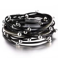 Multilayer black PU leather wrap bracelet with sparkling rhinestones and magnetic buckle - Black