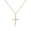 Macro detail of gold-plated cross necklace featuring shimmering marquise zircon stones - Gold White Zirconia