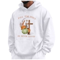 Weißer Unisex-Fleece-Hoodie mit saisonalem Fall for Jesus-Druck und praktischer Tasche - S / Fall for Jesus Druck / Weiß