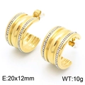 Luxurious gold C-shaped titanium earrings with four rows of sparkling white crystals - Small Diamond Style(KE114924-K)