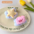 Pink pig and yellow star plush headband charms on blue cloud base accessories - Blue - Wristband Pair