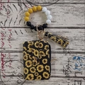 Porte-clés en perles silicone avec porte-cartes motif tournesol et pompon doux - #9 Tournesol