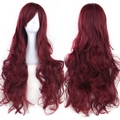 Long wavy burgundy cosplay wig with voluminous heat-resistant curls, front and back view - Burgundy