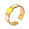 18k gold plated open ring with colorful macaron enamel hearts in pink and yellow - Adjustable Open / Macaron Colorful Hearts