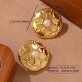Golden stainless steel round earrings with white pearl inlay in vintage relief style - Geometric Relief Pearl (FYD6187)