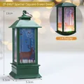 Green vintage LED Christmas lantern with elk forest scene and 13cm height dimensions - Square Green Elk