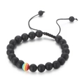 Bracciale artigianale in pietra lavica nera con perla arcobaleno e chiusura a cordoncino - Nero Opaco Arcobaleno Singolo (KB161270)