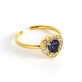 Elegante gouden open ring met blauwe hartvormige edelsteen en zirkoonaccenten - Verstelbaar Open / Blauwe Zirkonia