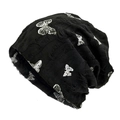 Black distressed knit beanie with silver butterfly prints in casual Japanese Y2K style - M (56-58cm) / Black