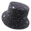 Black reversible bucket hat with white celestial star and planet print patterns - 58cm / Black Starry Space