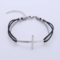 Handwoven Mobius cross bracelet with black cord and adjustable silver metal chain link - Silver Black (Steel Color [Bracelet])