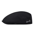 Classic black newsboy cap with white Carml embroidery detail and retro cotton fabric - Adjustable / Black
