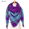 Plaid cashmere-like scarf in purple, blue, and green check pattern with fringe - 140x140cm / FD-17 Purple