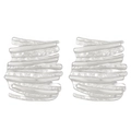 Silver tiered earrings with irregular hammered texture in 18K plated stainless steel - Steel Color Striped Pleated (11320)