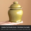 Mini green celadon ceramic tea canister with 200ml capacity and 11.3cm height - Celadon Tea Dust Green - Vine Melon Jar