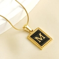 18K titanium steel square pendant necklace featuring golden letter M on black inlay - Letter M
