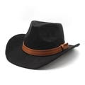 Classic black faux suede western cowboy hat with brown leather band and metallic studs - M(56-59CM) / Black