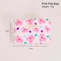 Pink floral quilted flat makeup pouch 14x10cm weighing 19g with lace trim and zipper - Pink Flat Bag