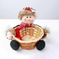 Handcrafted bamboo Christmas gift basket featuring a cute plush snowman decoration - Fashion Snowman
