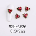 Macro detail of red heart gemstone nail charm with vintage gold textured frame - AF26-Gold Edge Red Ruby Heart