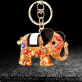 Golden elephant keychain with colorful crystals and black white enamel finish - Single OPP Bag Packaging / White Elephant Style D