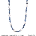 Detail view of natural blue stones and baroque pearls necklace with 40-45cm length - Blue Stone and Pearl (Style 1)