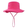 Detail of rose red sun hat featuring breathable mesh vents and adjustable wind rope - Rose Red