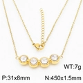 Gold titanium steel necklace featuring four horizontal round-set zircon stones - Gold White Necklace(KN235971-KFC)