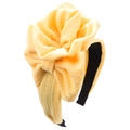 Close-up of yellow waffle weave fabric headband with large 3D floral decoration - Yellow