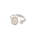 S925 Sterlingsilber Ring mit unregelmäßiger Textur und eingelegtem Mondstein - Einstellbar Offen / Weißgold
