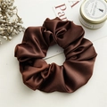 Elegant oversized dark brown satin scrunchie with a glossy finish for hair - Large Coffee