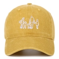 Ginger yellow washed cotton baseball cap with white family and pet dog embroidery - Rose Red