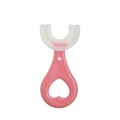 Pink U-shaped toddler toothbrush with white soft silicone bristles and heart handle - Pink Heart Style (2-6 Years Old) Boxed