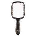 Schwarze ergonomische Haarbürste mit weißem Hohlnetz-Design und praktischem Aufhängeloch - OPP Beutel / Weiß-Schwarzer Griff