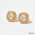 Elegant gold square stud earrings with clear center zircon and micro-pave crystals - Gold White Zircon