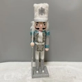 Christmas nutcracker soldier in silver and teal uniform with snowflake hat decor - Snowflake Hat Soldier with Rifle