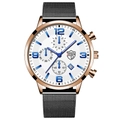Men's quartz watch with rose gold case, white dial, blue numerals and black mesh band - Black Mesh Rose Gold Case [Mesh + Calendar/Luminous]