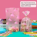 Frosted peach gift bag made of BOPP material with golden twist ties and fruit patterns - Pink Peach Style - Small