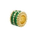 Detailed macro view of 18K gold plated bead with green enamel and beaded trim texture - Gold Green Enamel