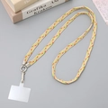 Detailed view of colorful woven phone crossbody strap with metal clasp and gasket - 10mm Width / Mixed Khaki