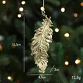 Golden feather Christmas tree ornament with intricate texture, 13.5cm festive pendant - Feather Style