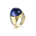 Vintage gold wide ring featuring a deep blue domed stone with starry crystal textures - Purple Starry Mottled (KR88916G-K)