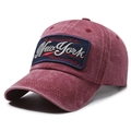 Vintage gewassen katoenen honkbalpet in bordeauxrood met New York borduursel op de voorzijde - Rood
