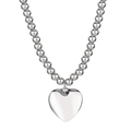 Collana a sfere in acciaio inossidabile argento con pendente a cuore 3D su sfondo bianco - Collana Argento (KN35706-Z)